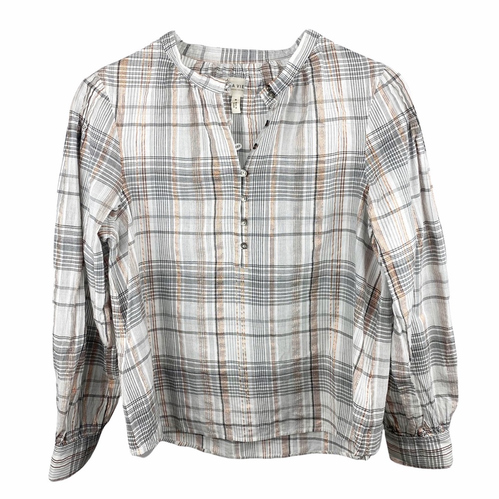 Rebecca Taylor La Vie Lurex Metallic Gauze Peasant Puffy Sleeve Blouse Top M - Picture 9 of 12